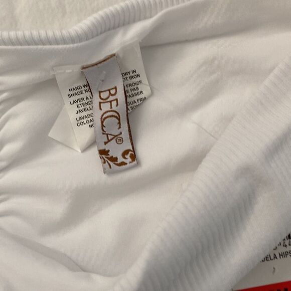 Becca by Rebecca Virtue White Adela Ruched Hipster Bikini Swim Bottom NWT - Picture 8 of 8